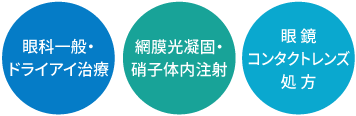 眼科一般・ドライアイ治療 網膜光凝固・硝子体内注射 眼鏡・コンタクトレンズ処方